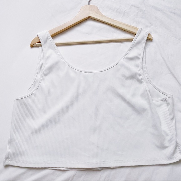 White Faux Button Down Ribbed Cropped Tank Top - Picture 7 of 9